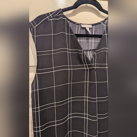 Leith Dress Women Sleeveless Mini Shift Plaid V Neck Black White Medium Work - Picture 4 of 8